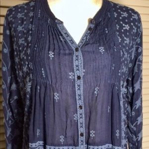 JOHNNY WAS navy blue eyelet tunic blouse over coat